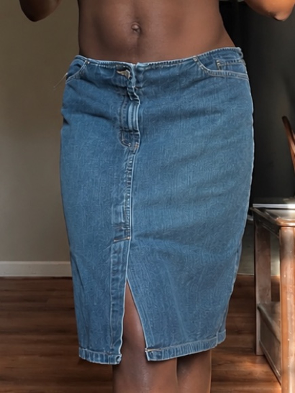 Low rise Classic Blue Denim Midi Skirt 100% cotton